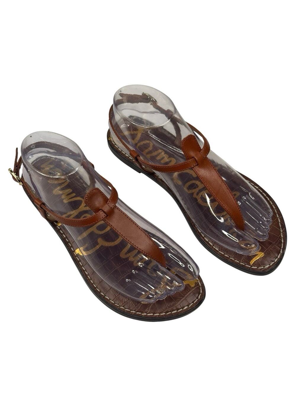 Sam Edelman Gigi Brown Leather Ankle Strap Thong Sandal Womens Size 7.5M New $75